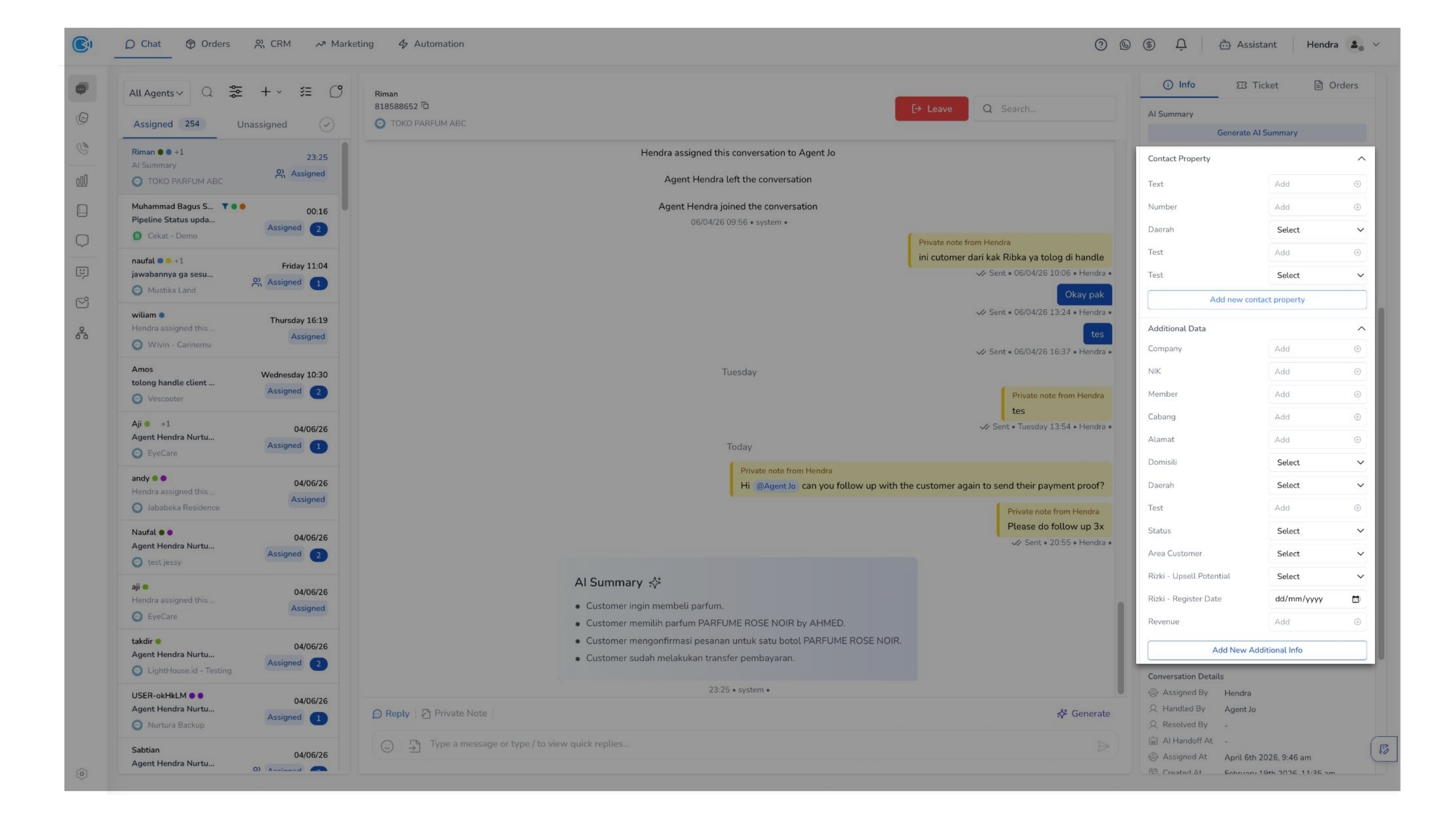 Contact Properties and Additional Data